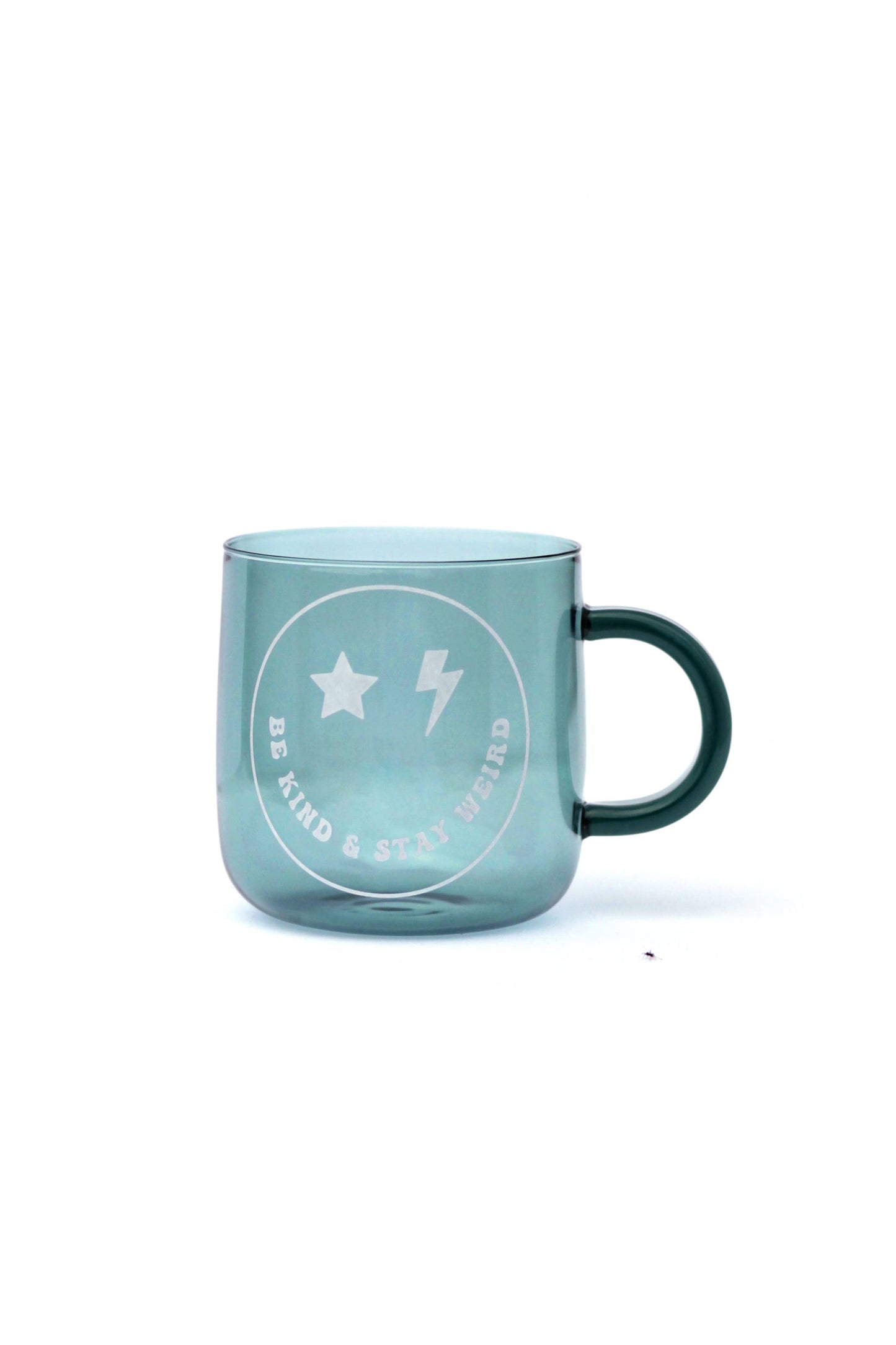 Be Kind and Stay Weird Smiley face mug, Teal tea cup