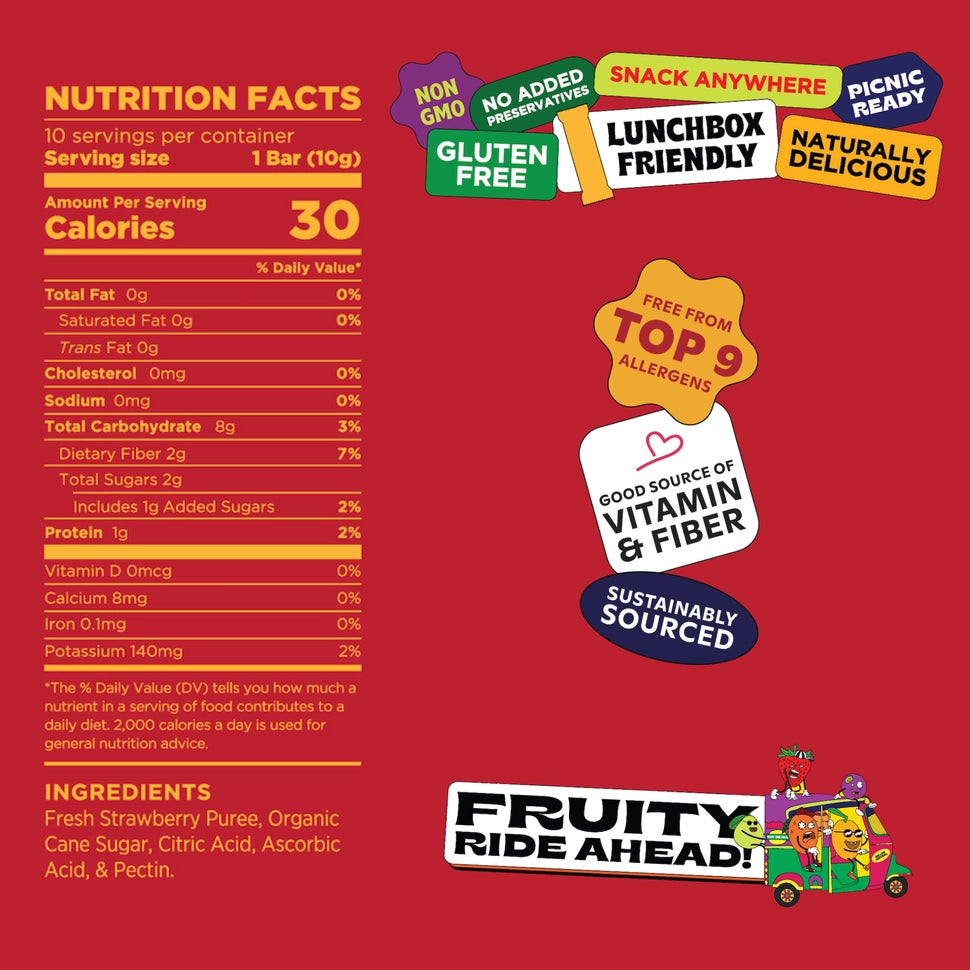 Sassy Strawberry - Natural Fruit Snacks - Dried Fruit Bars