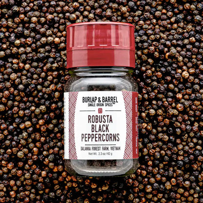 Robusta Black Peppercorns - Single Origin Spice & Seasoning: 2.2 oz glass jar