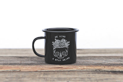 Be Kind & Stay Weird Mug, enamel campfire mug