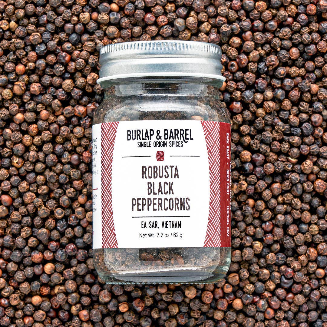 Robusta Black Peppercorns - Single Origin Spice & Seasoning: 2.2 oz glass jar