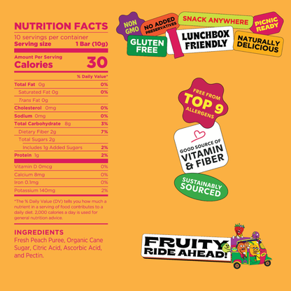 Pretty Peach  - Natural Fruit Snacks - Dried Fruit Bars